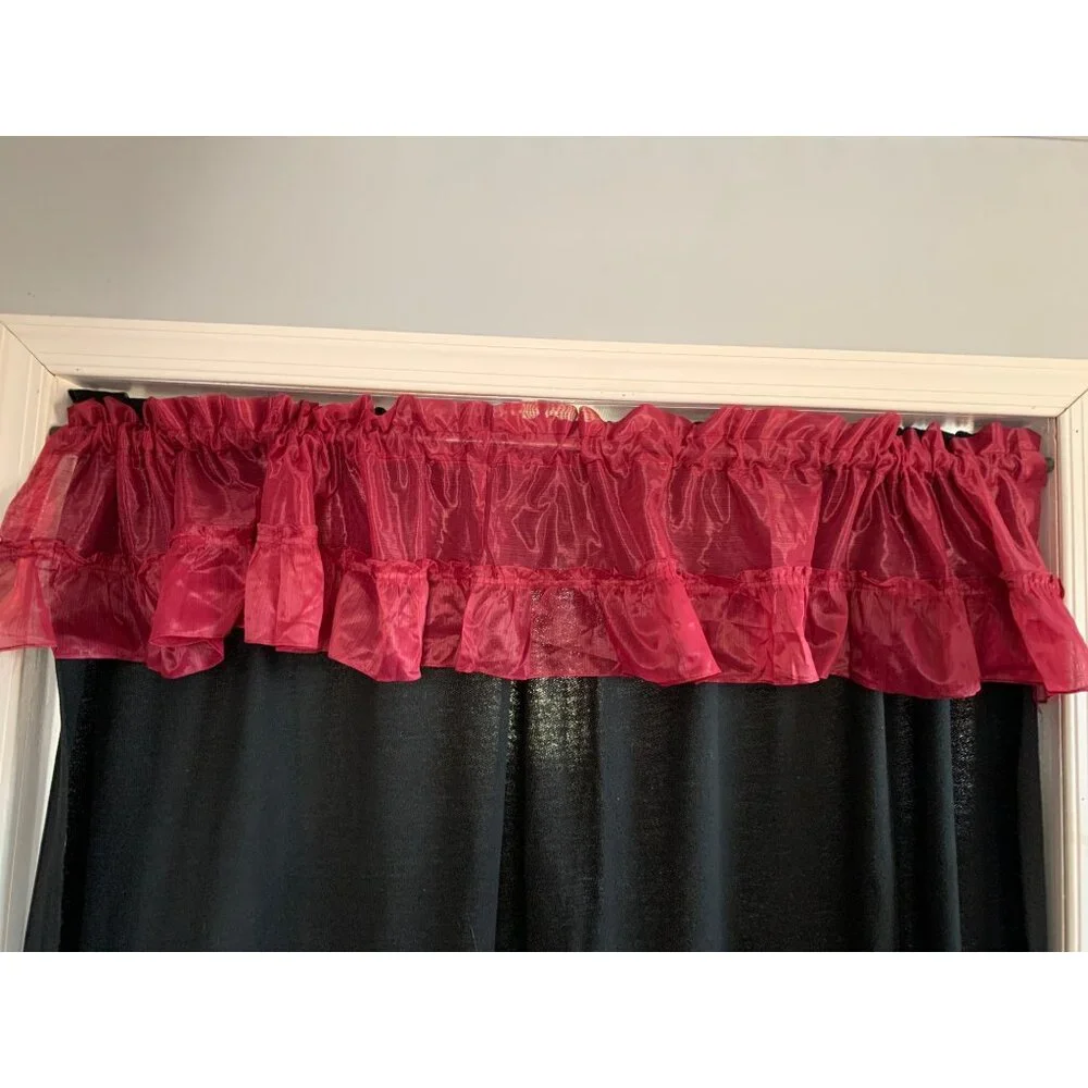 Vintage Red Sheer Ruffled Valance Curtains 84